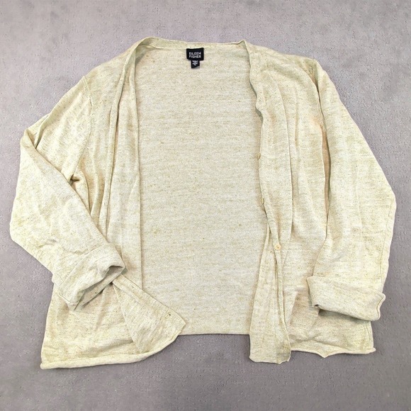 Eileen Fisher 100% Cream Linen Cardigan Sweater Large Casual Italian Yarn — photo 2